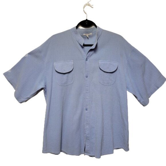 Men's Oversized Loose Fitting Blue Button Up Cotton Shirt - UNISEX - Picture 2 of 13